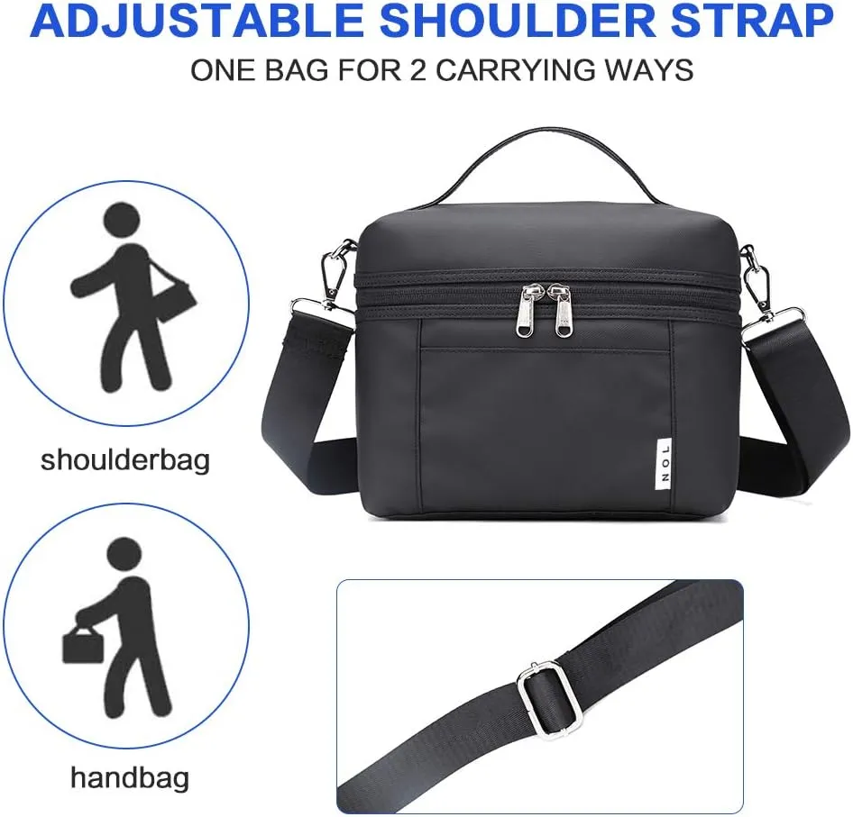 NOL Natural Organic Lifestyle Insulated Lunch Bags for Women Cooler Bag Lightweight Nylon Waterproof Lunch Box For Work(Small, Black)