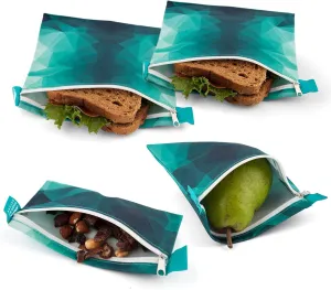 Nordic By Nature 4 Pack - Reusable Sandwich Bags Dishwasher Safe BPA Free - Durable Washable Quick Dry Cloth Baggies -Reusable Snack Bags School Lunches - Easy Open Zipper - (Turquoise)