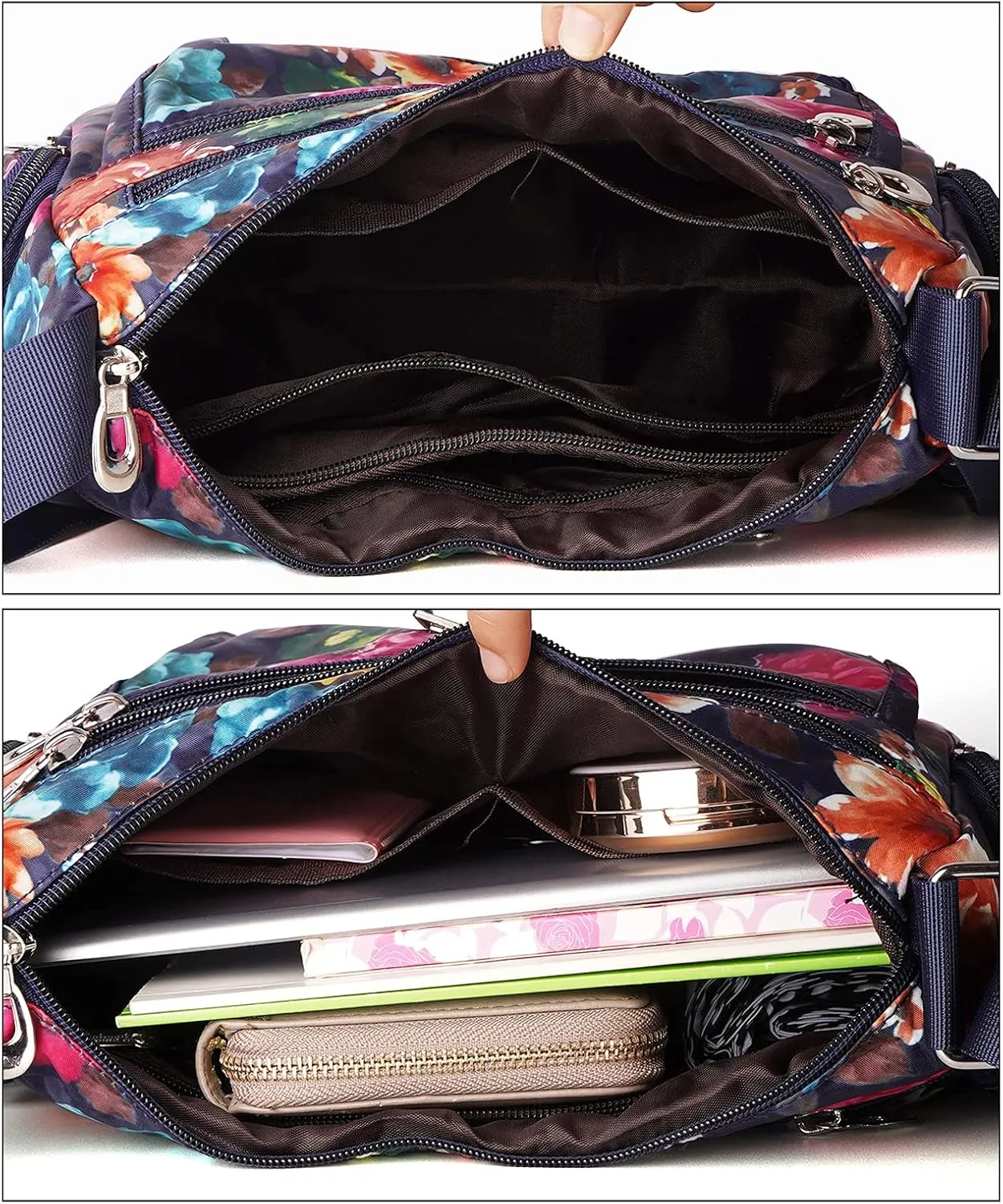 NOTAG Crossbody Bags for Women Nylon Shoulder Bag Floral Multi-Pocket Purses and Handbags