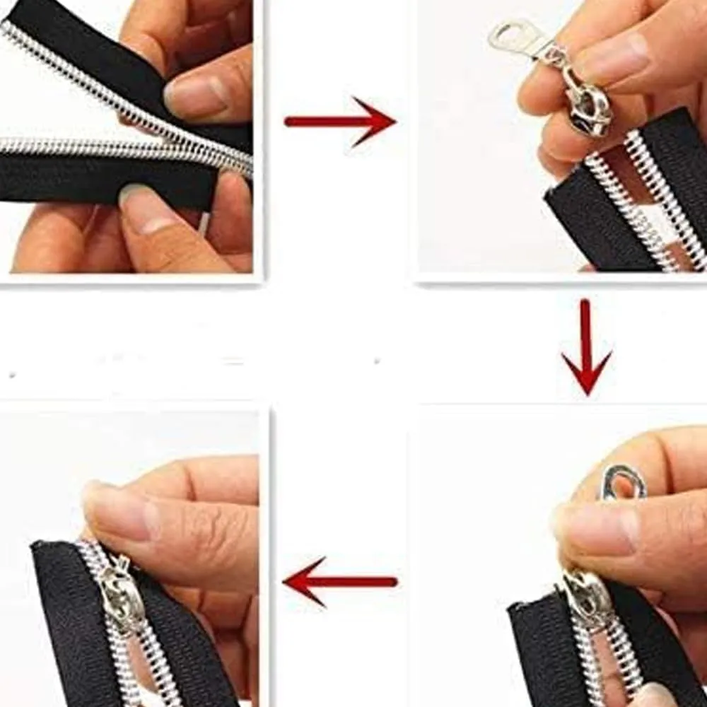 Nylon Coil Zippers by The Yard #5-Long Zippers for Sewing Blue Metallic Teeth Black Tape 5 Yard with 10PCS Rainbow Slider-VOC Zipper for Tailor Crafts(Black Tape)