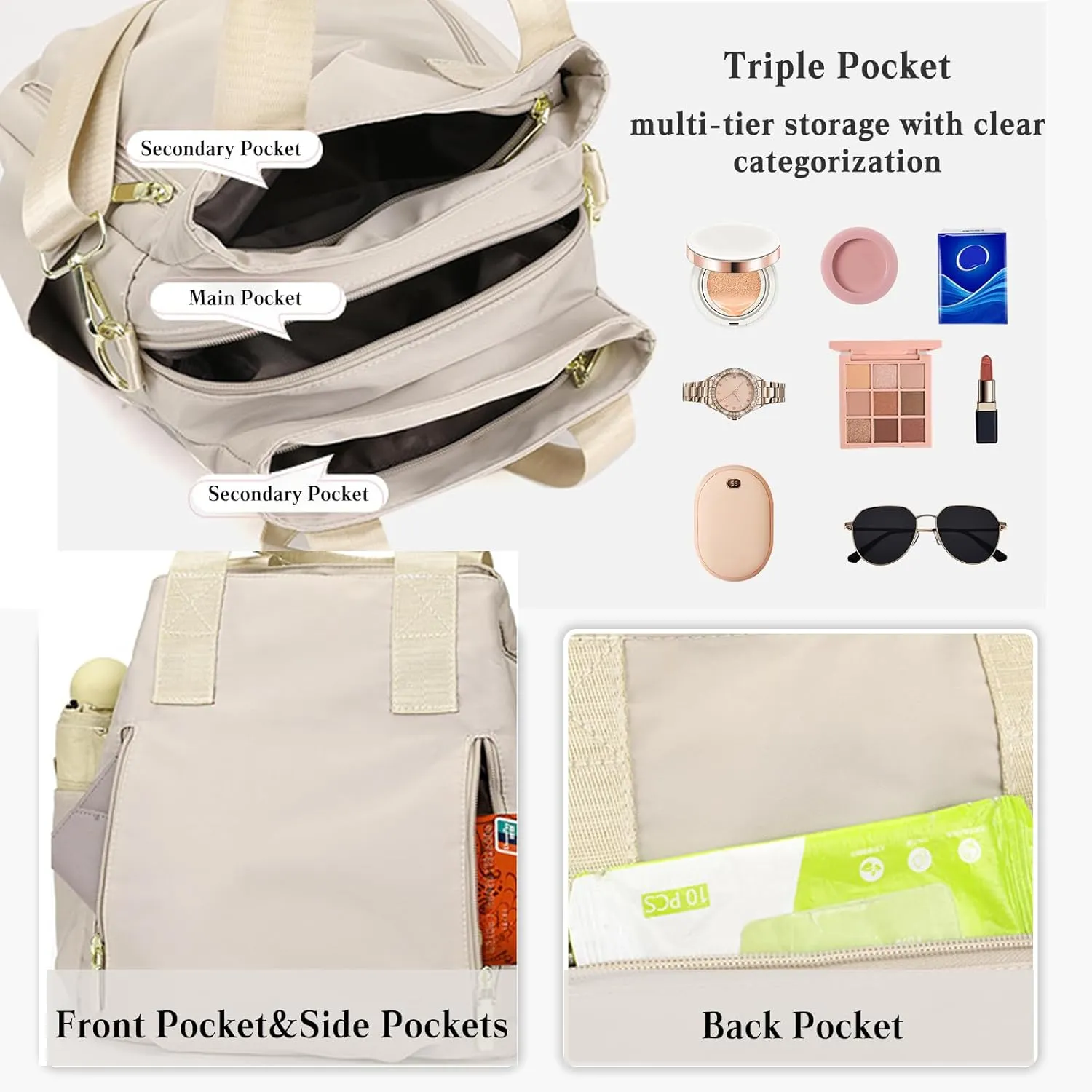 Nylon Crossbody Bag for Women - Waterproof Shoulder Bag with Multi Pockets and Top Handle