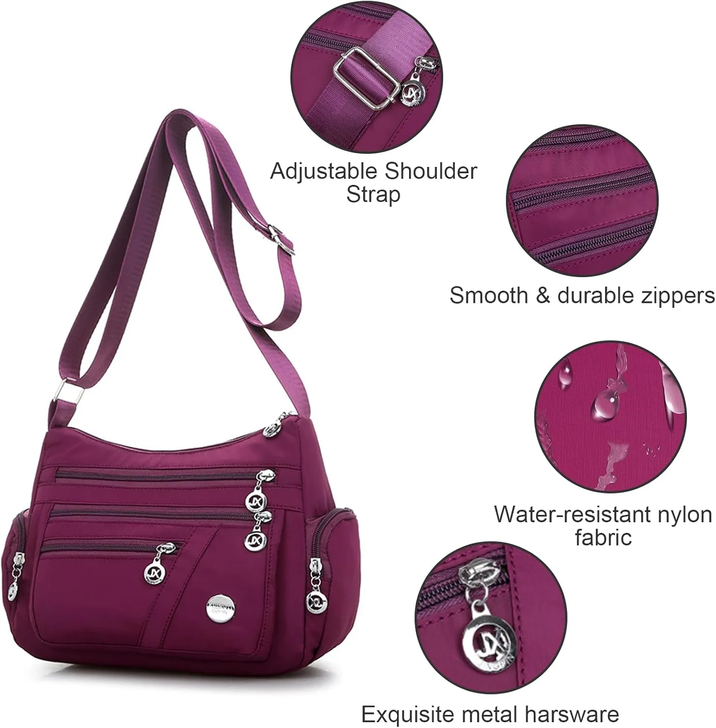 Nylon Crossbody Bags for Women Waterproof Shoulder Bag Ladies Multi Pocket Tote Handbag Travel Messenger Bag