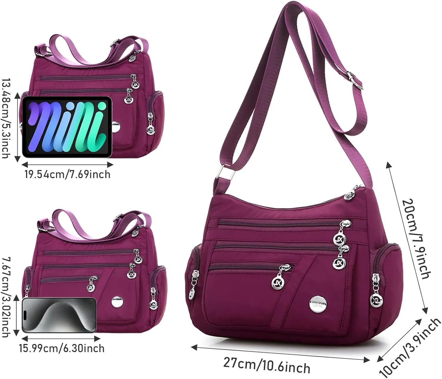 Nylon Crossbody Bags for Women Waterproof Shoulder Bag Ladies Multi Pocket Tote Handbag Travel Messenger Bag