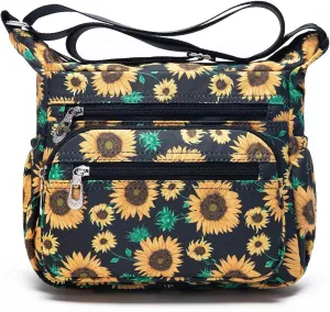 Nylon Floral Multi-Pocket Crossbody Purse Bags for Women Travel Shoulder Bag