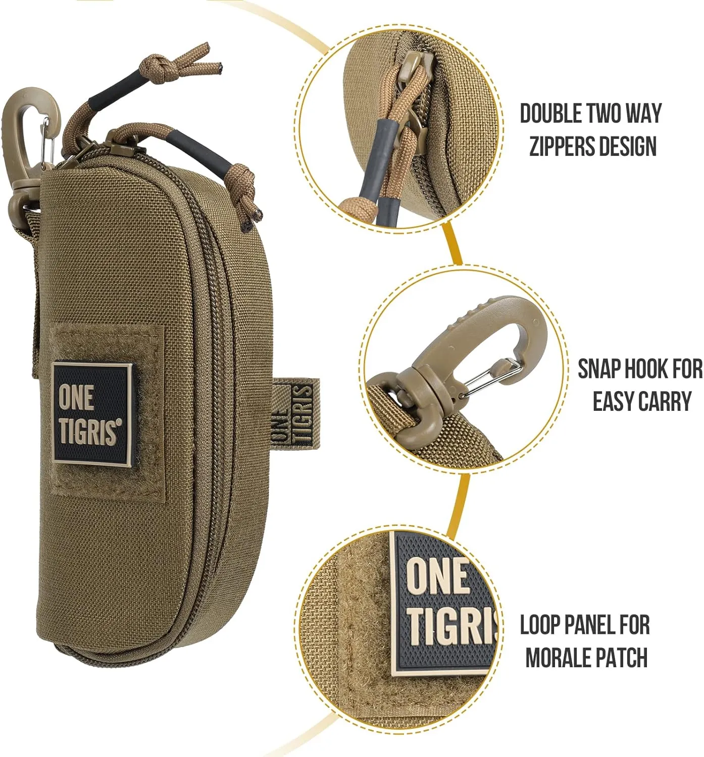 OneTigris Eyeglasses Hard Case Tactical Molle Zipper Sunglasses Carrying Case 1000D Nylon with Clip