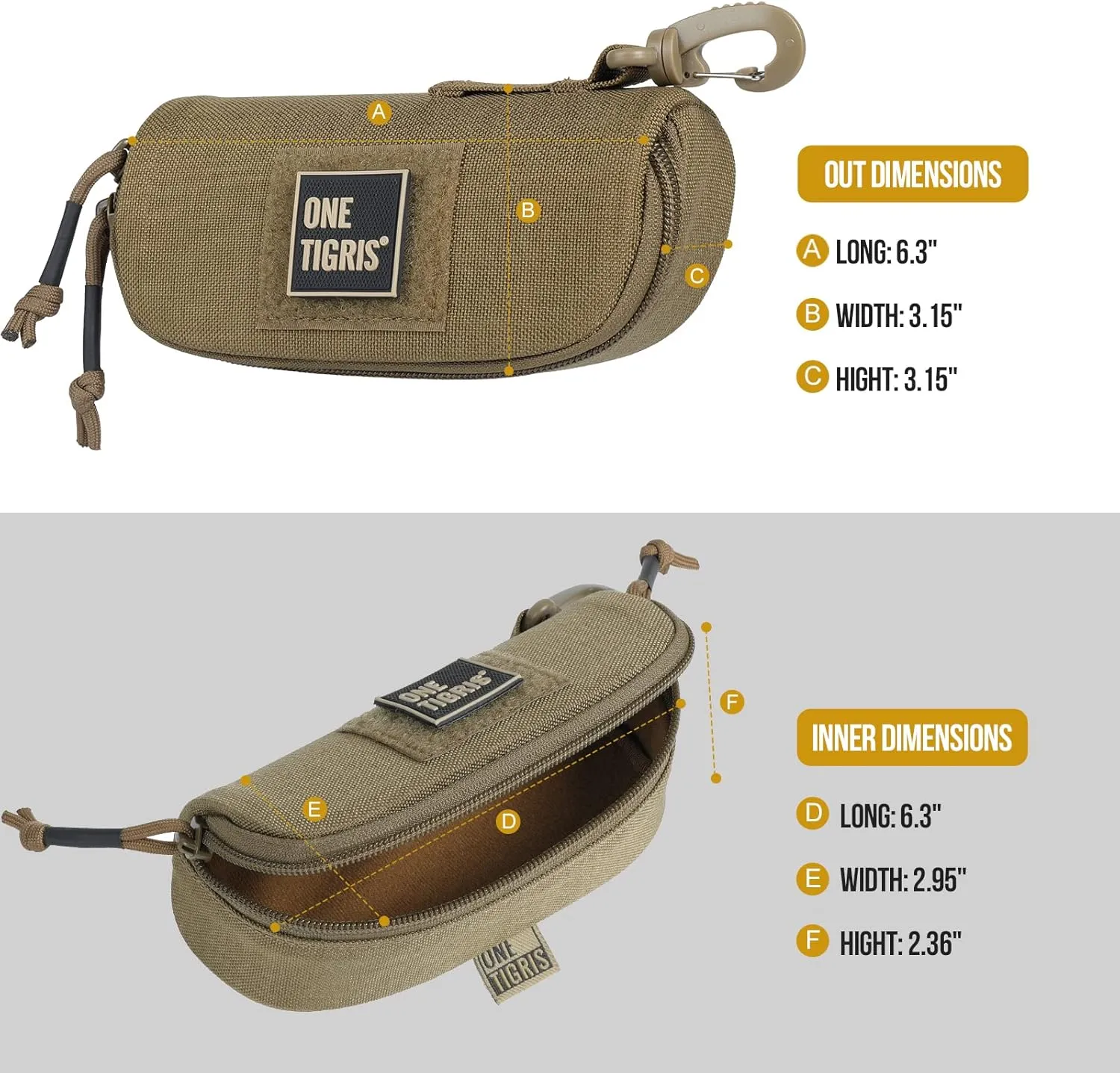 OneTigris Eyeglasses Hard Case Tactical Molle Zipper Sunglasses Carrying Case 1000D Nylon with Clip