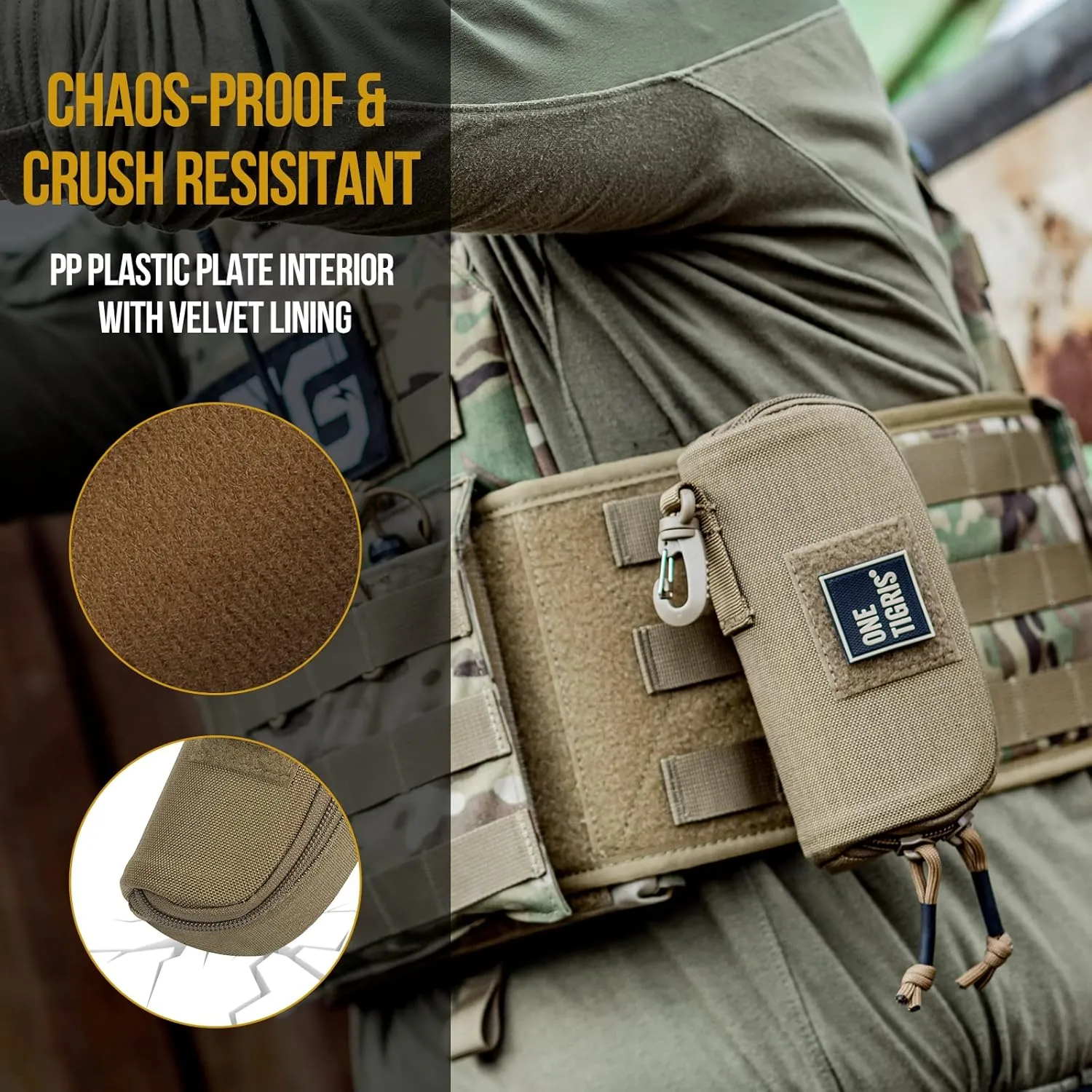 OneTigris Eyeglasses Hard Case Tactical Molle Zipper Sunglasses Carrying Case 1000D Nylon with Clip