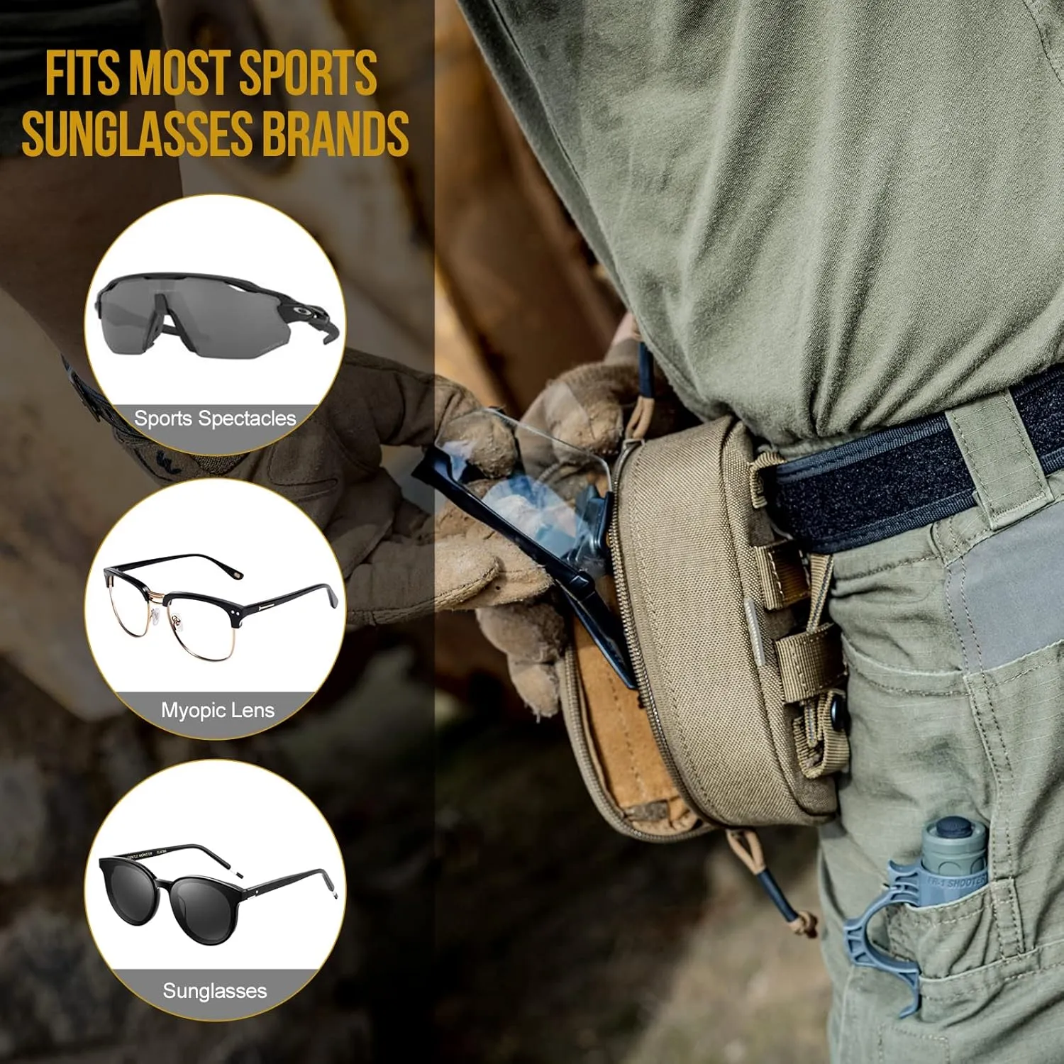 OneTigris Eyeglasses Hard Case Tactical Molle Zipper Sunglasses Carrying Case 1000D Nylon with Clip