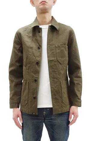 Oni Denim Chore Coat ONI-03100-HOX Men's Casual Modern-Fit Sulfur-Dyed Cotton Slub Oxford Weave Work Jacket Olive-Green One-Wash