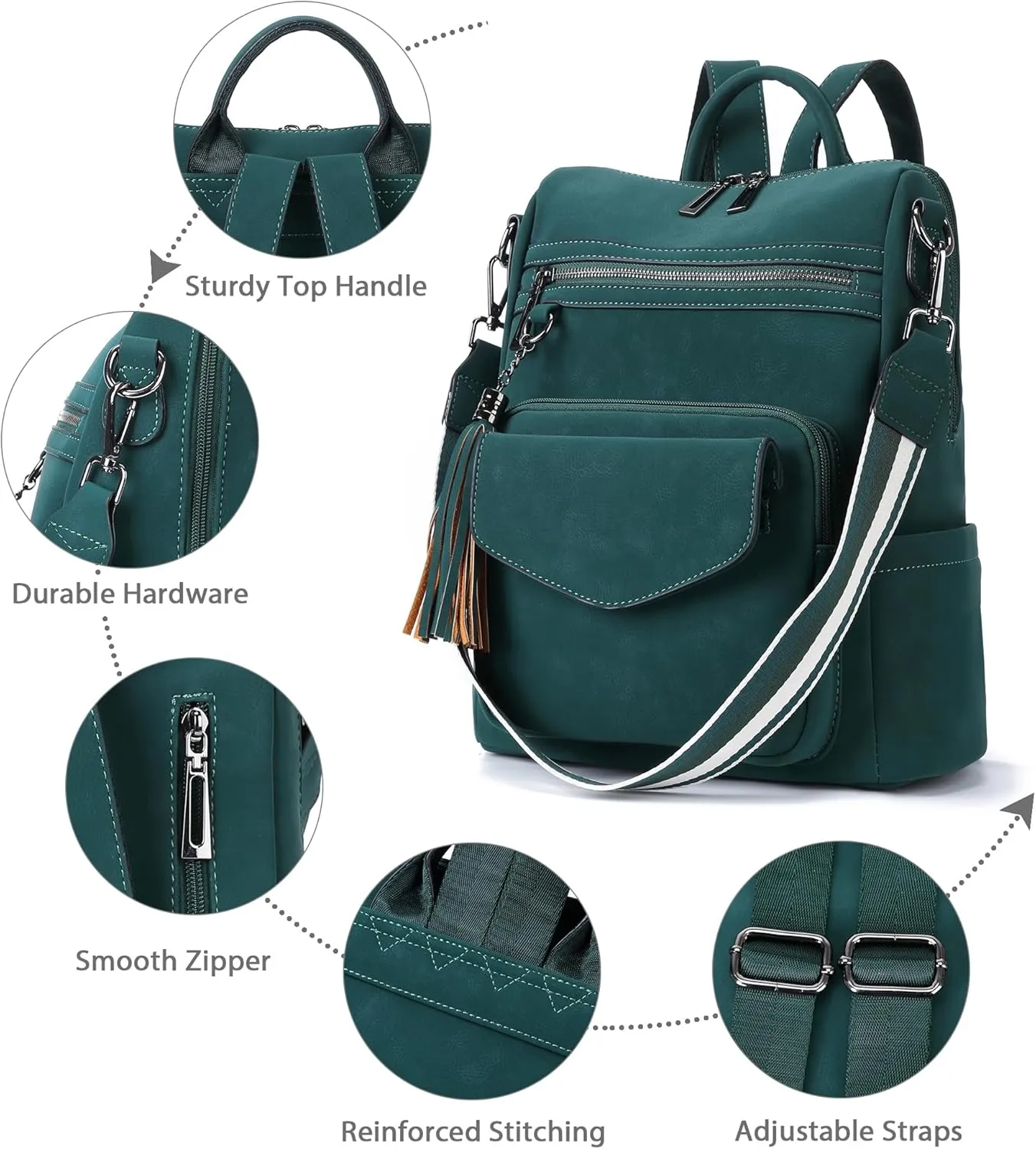 OPAGE Backpack Purse for Women Leather Anti-theft Fashion Designer Travel Backpack Ladies Shoulder Bags With Wristlet (Vintage Dark Green)