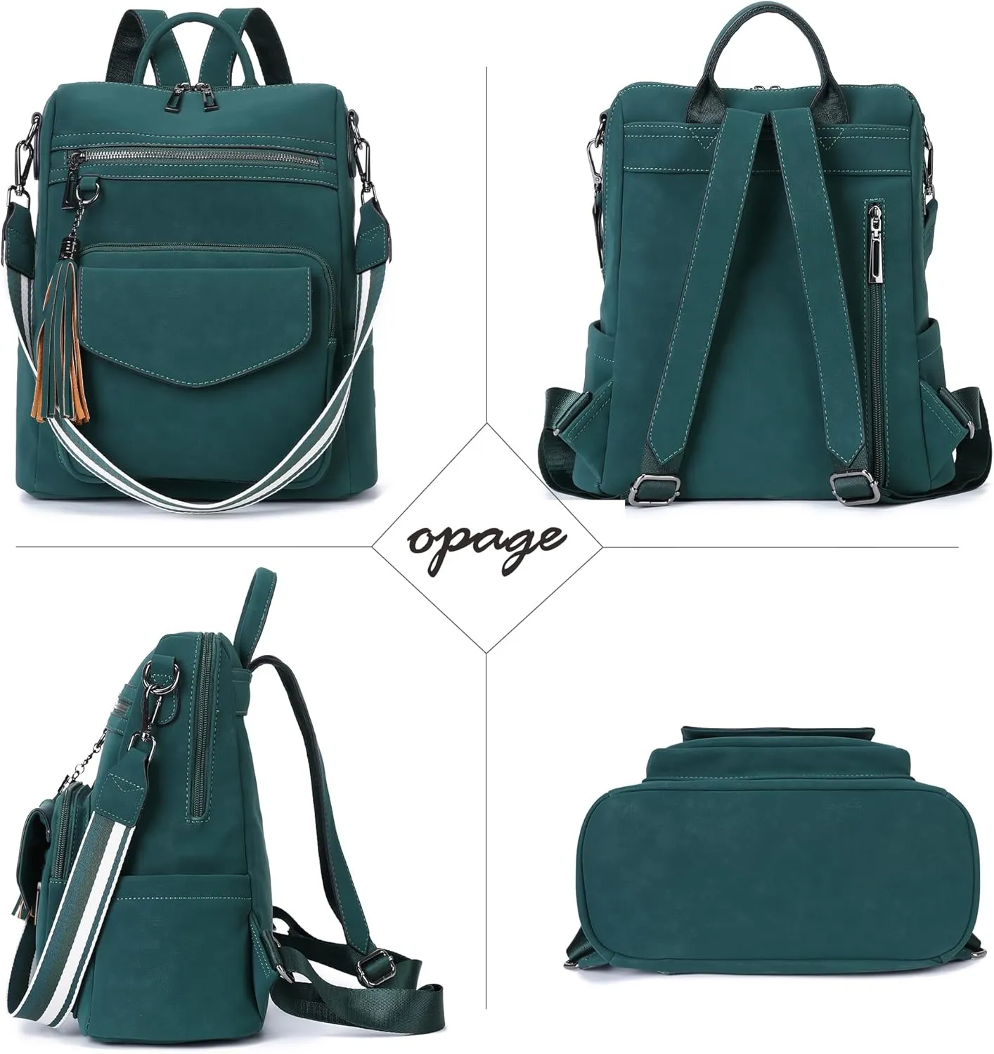 OPAGE Backpack Purse for Women Leather Anti-theft Fashion Designer Travel Backpack Ladies Shoulder Bags With Wristlet (Vintage Dark Green)