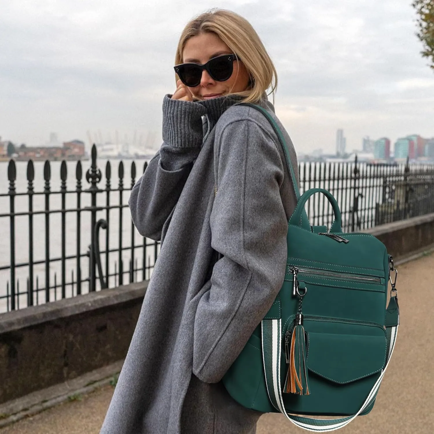 OPAGE Backpack Purse for Women Leather Anti-theft Fashion Designer Travel Backpack Ladies Shoulder Bags With Wristlet (Vintage Dark Green)