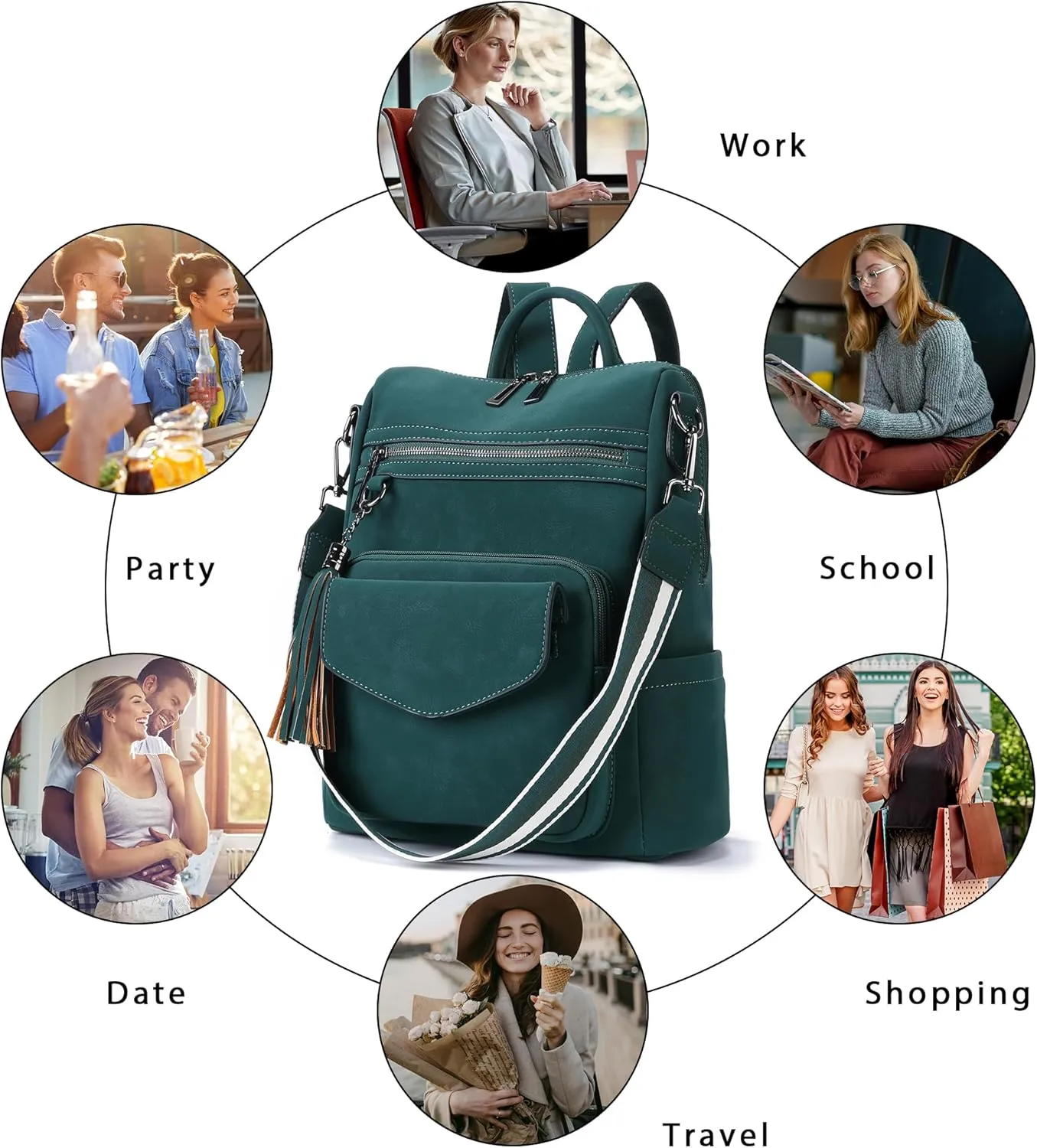 OPAGE Backpack Purse for Women Leather Anti-theft Fashion Designer Travel Backpack Ladies Shoulder Bags With Wristlet (Vintage Dark Green)