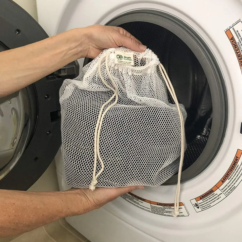 Organic Cotton Mesh Laundry Bag; Machine Washing Bags for Delicates, Lingerie and Garments, Large 2 pack