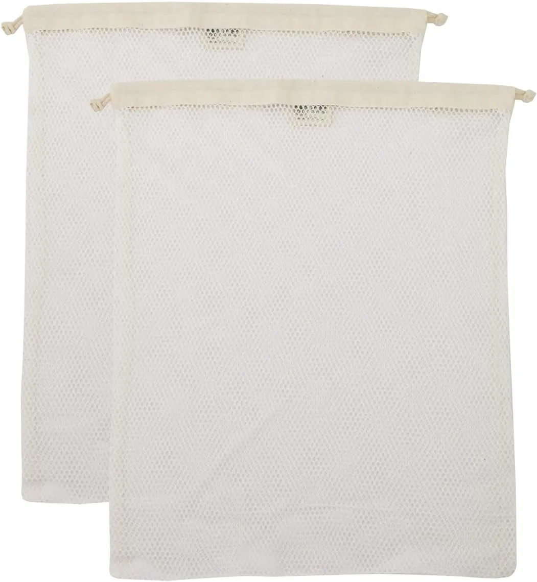 Organic Cotton Mesh Laundry Bag; Machine Washing Bags for Delicates, Lingerie and Garments, Large 2 pack