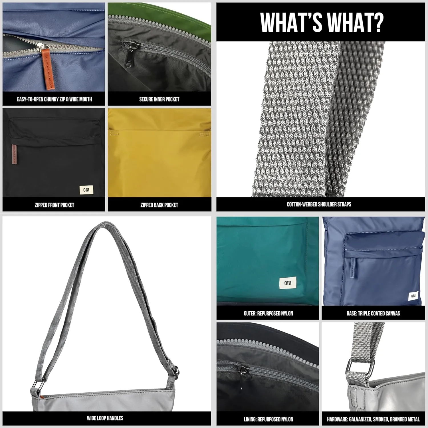 ORI LONDON Medium Nylon Crossbody Bags for Women & Men - Small Crossbody Bag w/Chunky Zippers - The Kennington