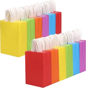 OUTUXED 120pcs Paper Gift Bags with Handles Bulk, 6 Colors Party Favor Bags, 5.9"x3.15"x8.25" Small Goodie Bags Gift Bags for Birthday Party and Party Supplies
