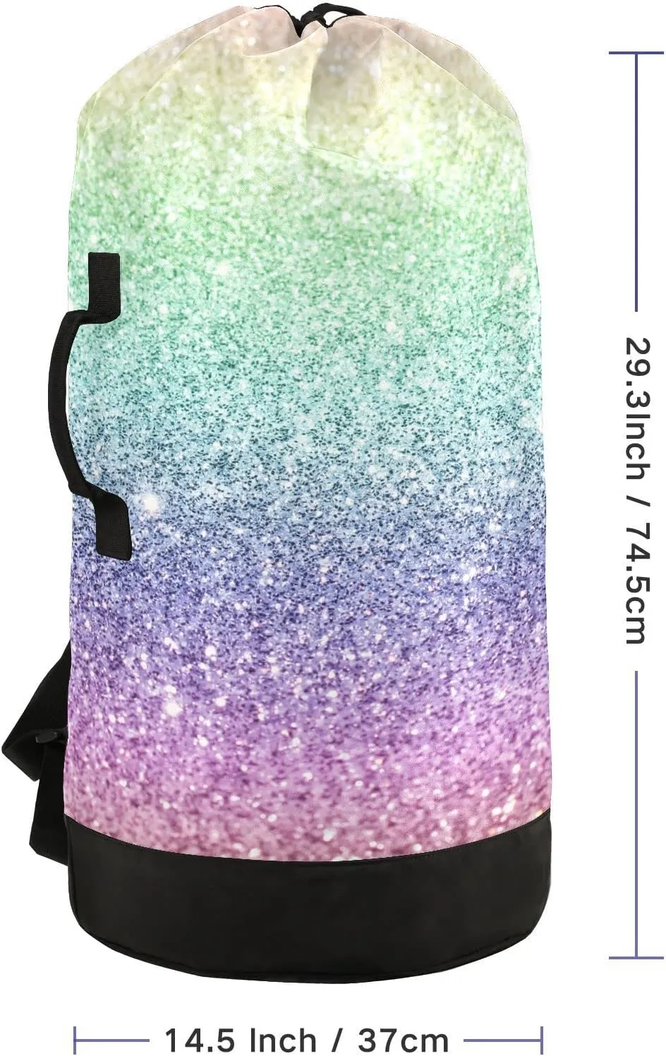 Oyihfvs Rainbow Multi-Colored Glitter and Glare Pattern Backpack Laundry Bag, Laundry Backpack with Shoulder Straps, Waterproof Nylon Clothes Hamper Bag for Men Women Yoga Backpack