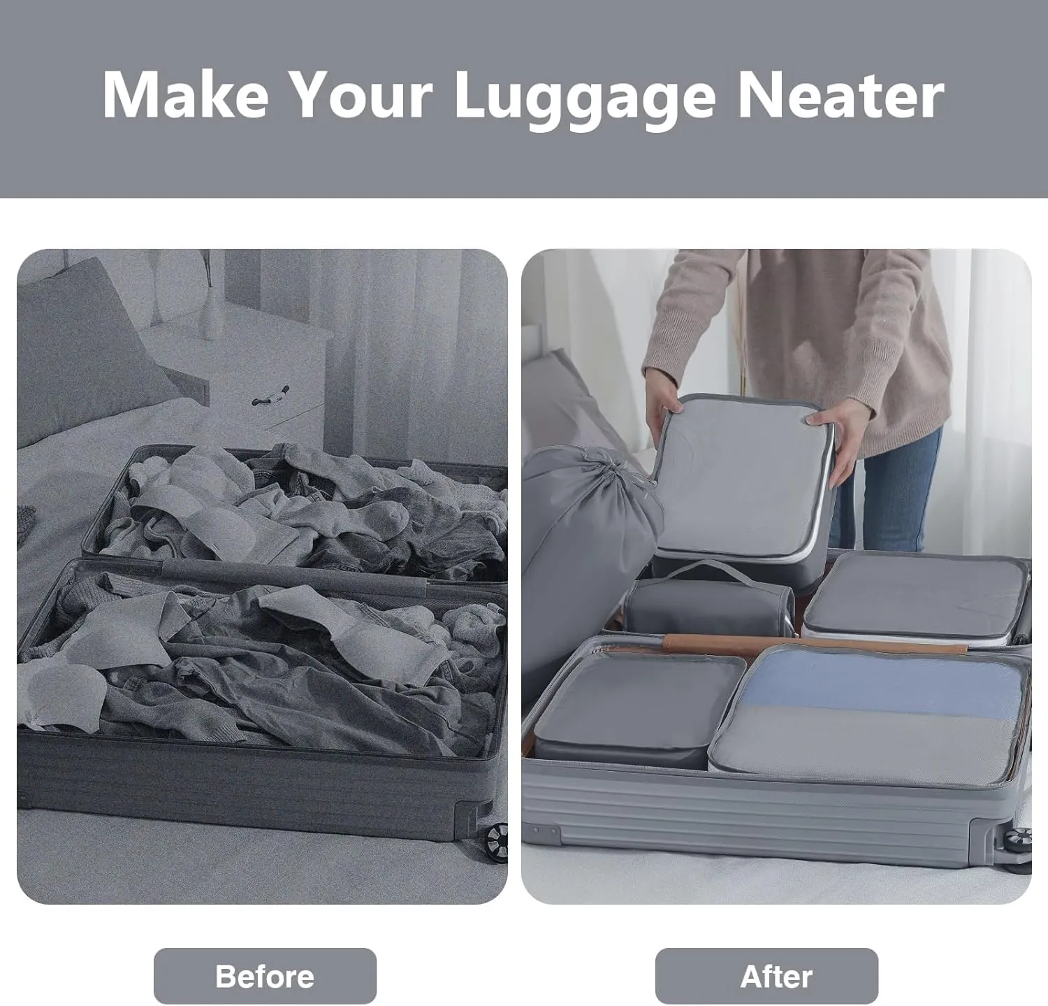 Packing Cubes for Travel 9 Set, Luggage Organizer Bags Travel Bags Organizer for Luggage, Travel Packing Organizers for Clothes Shoes Toiletries Data Cable.(Grey)