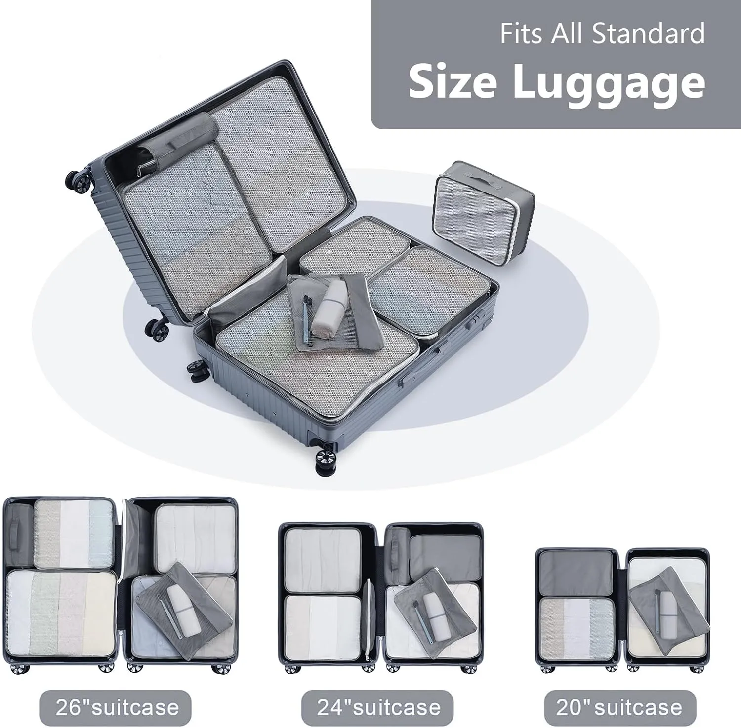 Packing Cubes for Travel 9 Set, Luggage Organizer Bags Travel Bags Organizer for Luggage, Travel Packing Organizers for Clothes Shoes Toiletries Data Cable.(Grey)