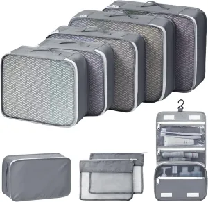 Packing Cubes for Travel 9 Set, Luggage Organizer Bags Travel Bags Organizer for Luggage, Travel Packing Organizers for Clothes Shoes Toiletries Data Cable.(Grey)