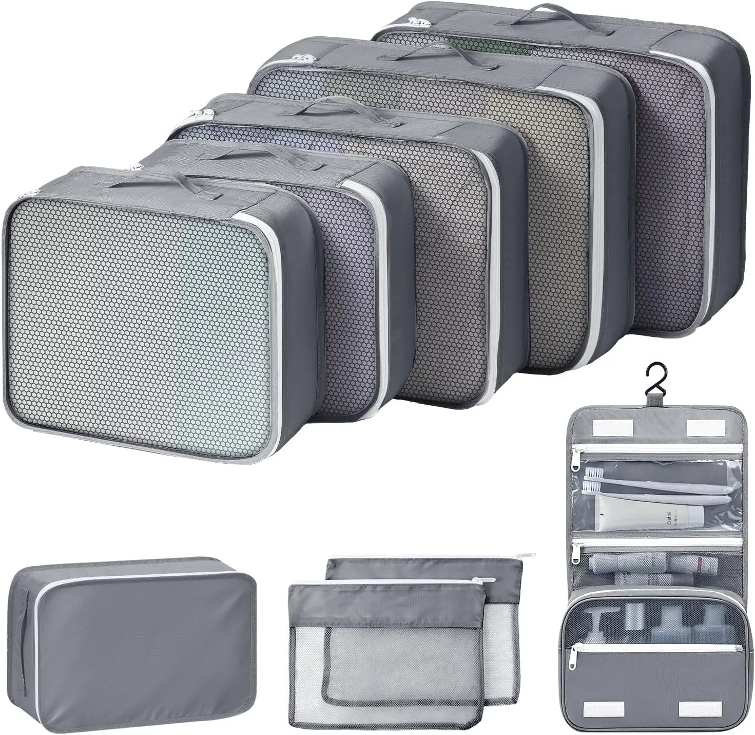 Packing Cubes for Travel 9 Set, Luggage Organizer Bags Travel Bags Organizer for Luggage, Travel Packing Organizers for Clothes Shoes Toiletries Data Cable.(Grey)