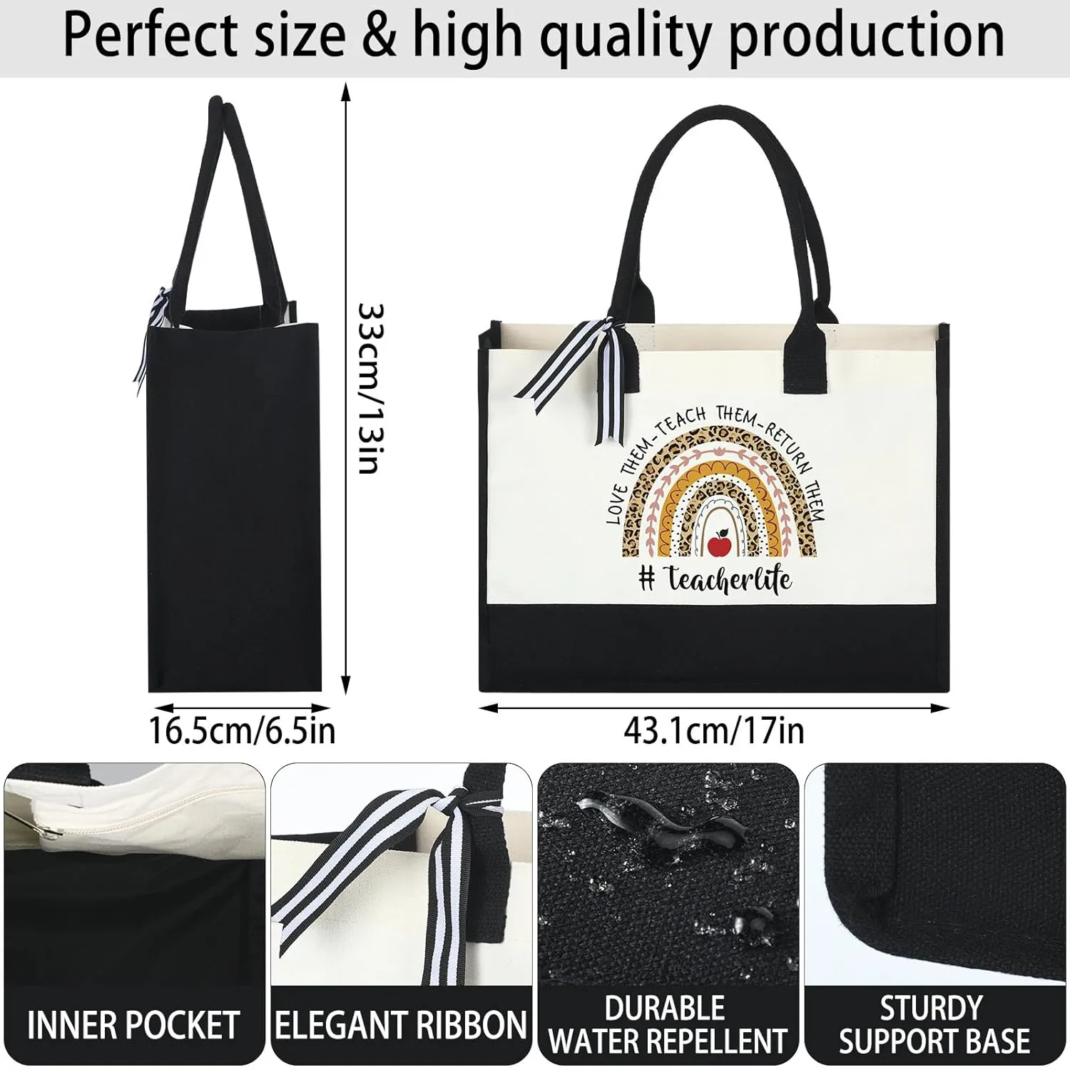 Panelee 2 Pcs Teacher Appreciation Gifts Teacher Canvas Tote Bag Thank You Gifts for Women Student End of Year Graduation
