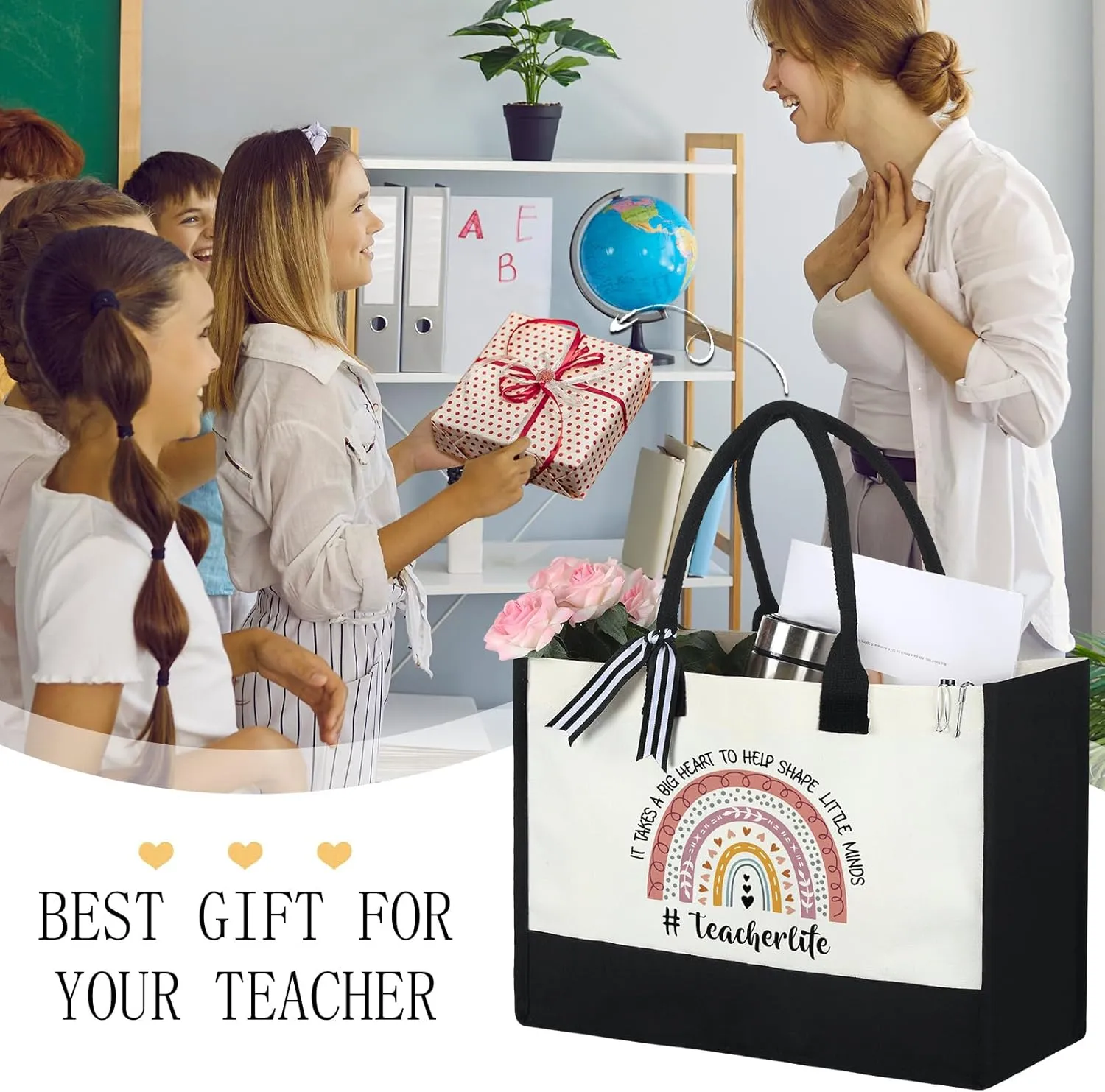 Panelee 2 Pcs Teacher Appreciation Gifts Teacher Canvas Tote Bag Thank You Gifts for Women Student End of Year Graduation