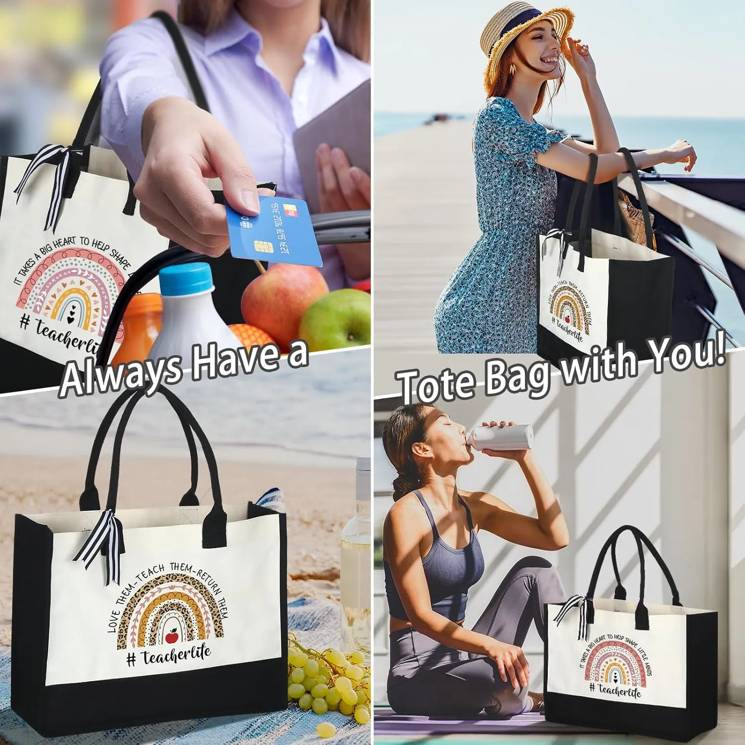 Panelee 2 Pcs Teacher Appreciation Gifts Teacher Canvas Tote Bag Thank You Gifts for Women Student End of Year Graduation