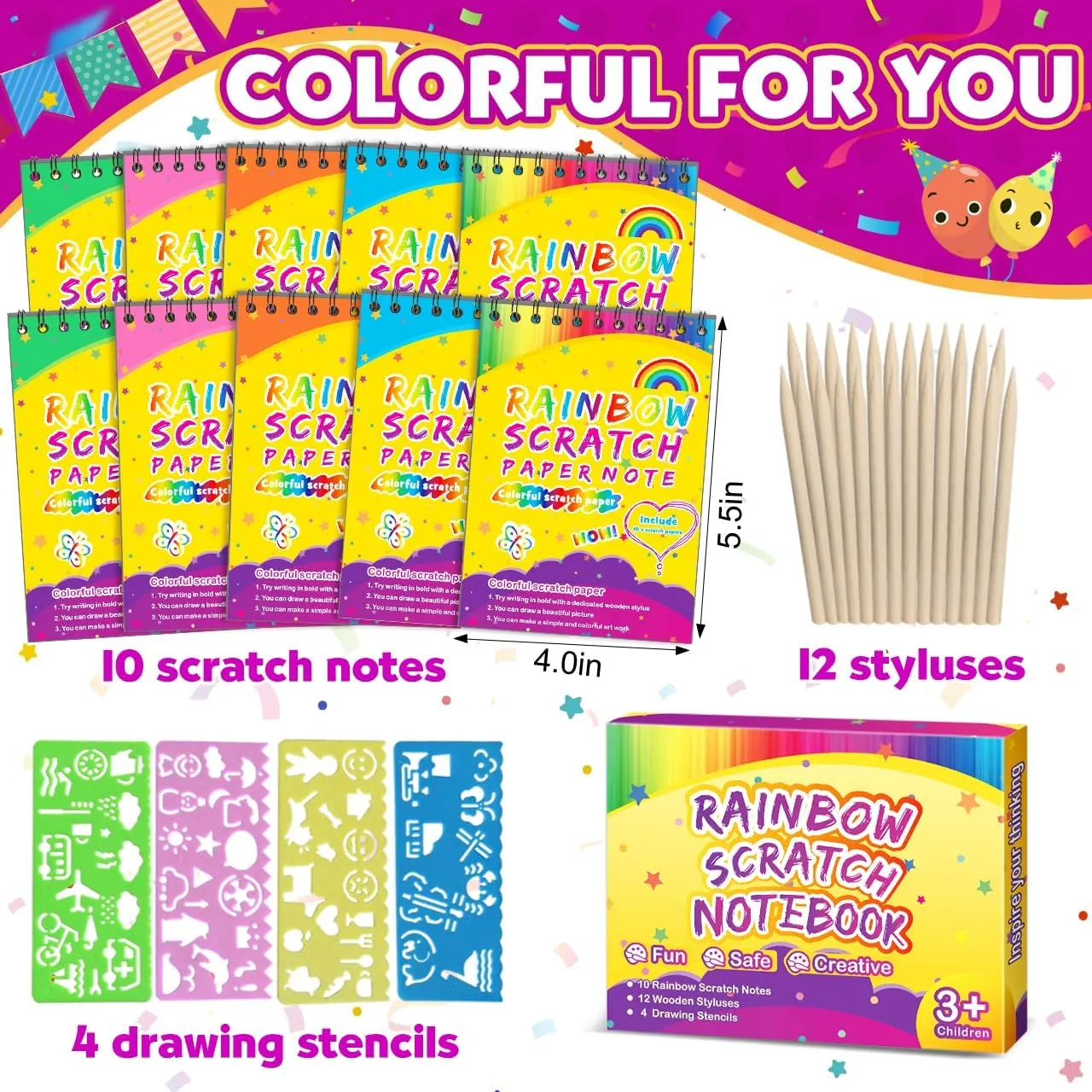 Party Favors for Kids 4-8-12: 10 Pack Scratch Rainbow Art Crafts Notebook, Coloring Book Goodie Bags Stuffers Kit, Bulk Birthday Gift Classroom Prizes Girl Boy Toddler