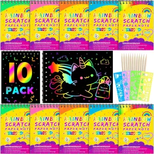 Party Favors for Kids 4-8-12: 10 Pack Scratch Rainbow Art Crafts Notebook, Coloring Book Goodie Bags Stuffers Kit, Bulk Birthday Gift Classroom Prizes Girl Boy Toddler