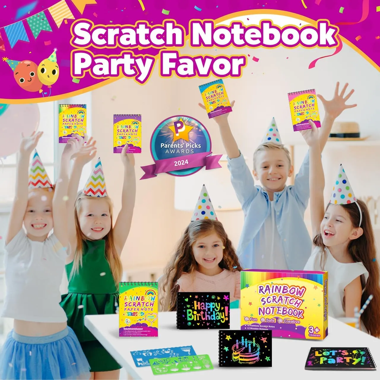 Party Favors for Kids 4-8-12: 10 Pack Scratch Rainbow Art Crafts Notebook, Coloring Book Goodie Bags Stuffers Kit, Bulk Birthday Gift Classroom Prizes Girl Boy Toddler