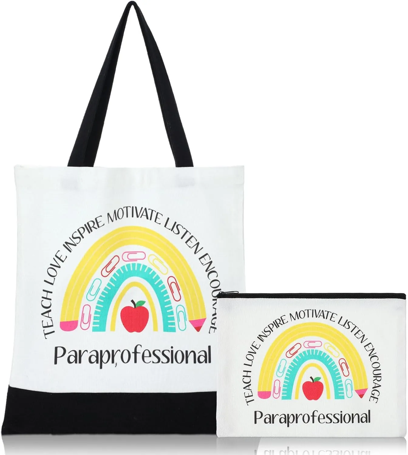 Paterr 2 Pcs Paraprofessional Gifts Survival Kit Tote Bag Cosmetic Makeup Bag Teaching Assistant Appreciation Gifts for Women