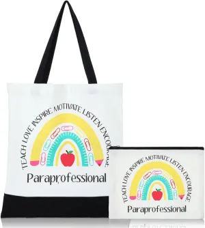 Paterr 2 Pcs Paraprofessional Gifts Survival Kit Tote Bag Cosmetic Makeup Bag Teaching Assistant Appreciation Gifts for Women