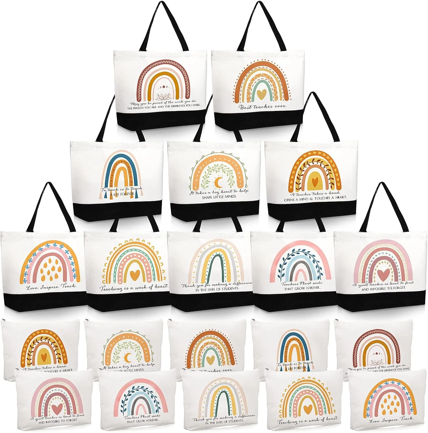 Paterr 20 Pcs Teacher Appreciation Gifts Bulk Teacher Tote Bags with Makeup Bag for Women Mom Graduation Team Coworker Nurse
