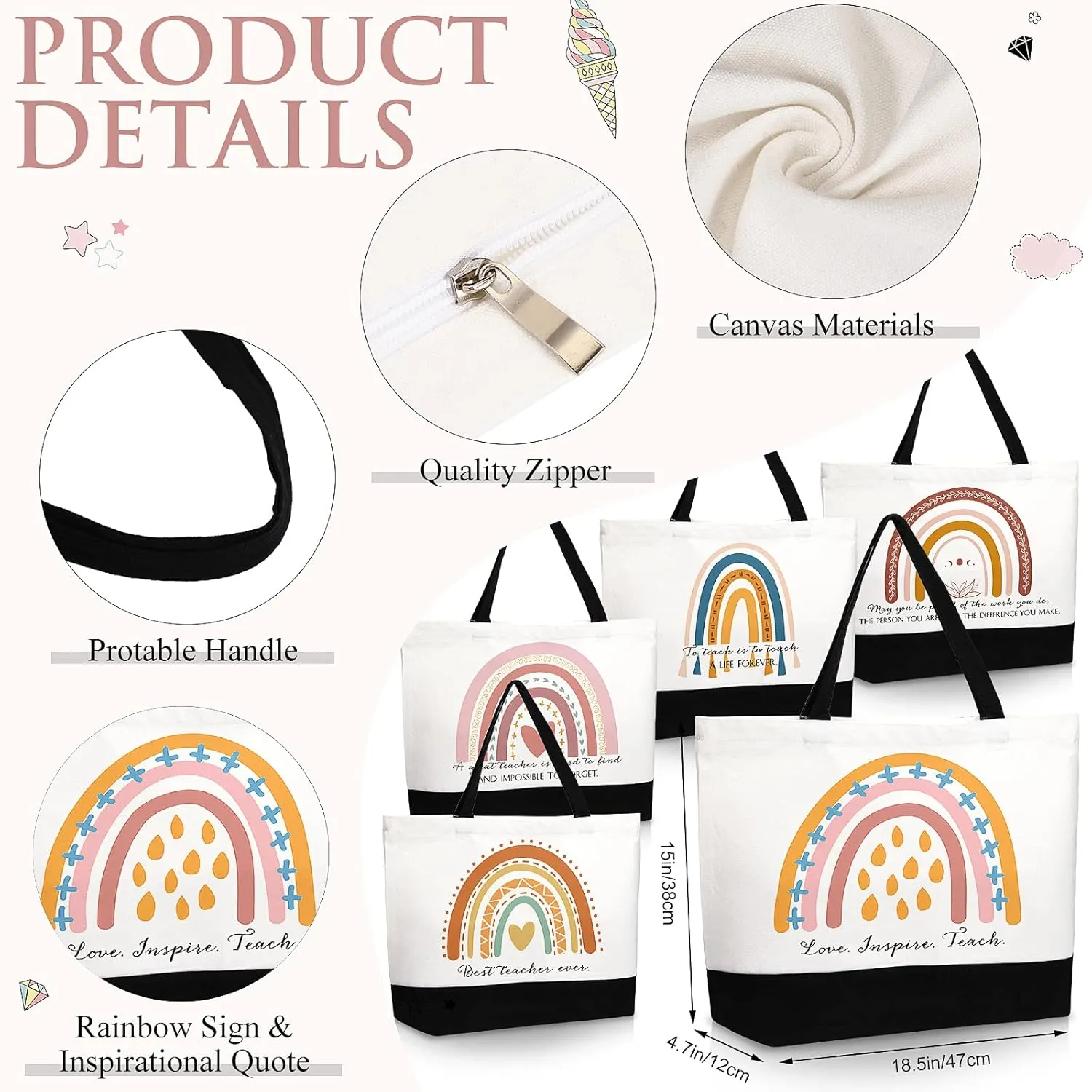 Paterr 20 Pcs Teacher Appreciation Gifts Bulk Teacher Tote Bags with Makeup Bag for Women Mom Graduation Team Coworker Nurse