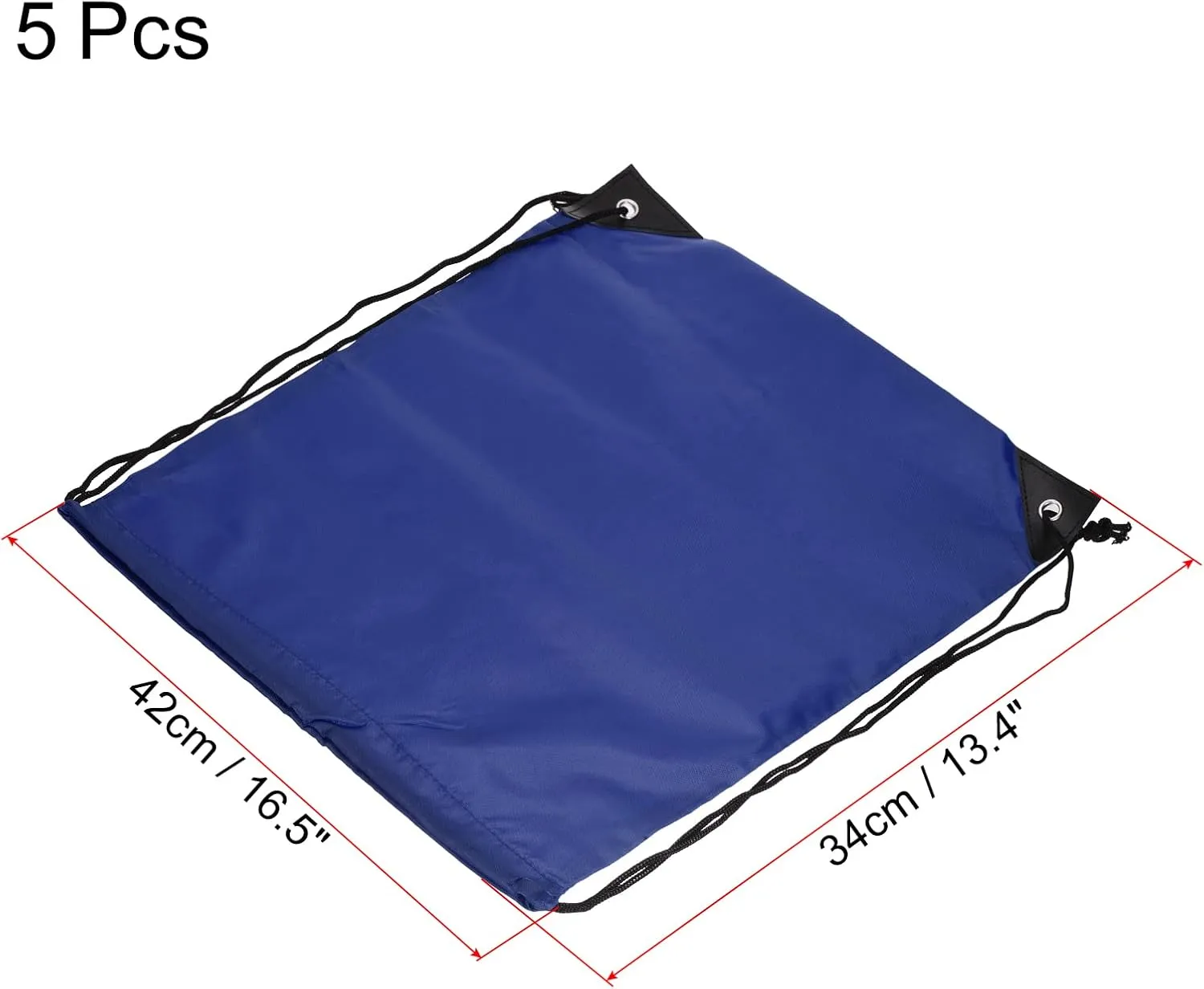 PATIKIL 42x34cm Nylon Drawstring Bag, 5 Pack Storage Bulk Cinch Backpack Sack for Gym Sports Outdoor Traveling, Dark Blue