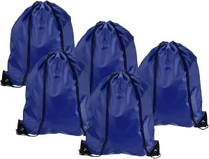 PATIKIL 42x34cm Nylon Drawstring Bag, 5 Pack Storage Bulk Cinch Backpack Sack for Gym Sports Outdoor Traveling, Dark Blue