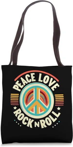 Peace Love and Rock And Roll Saying Rocker Motif Tote Bag