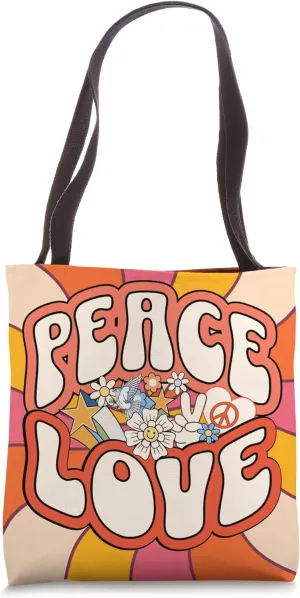 Peace Love Hippy Hippie Groovy 60's 70's Retro Style Tote Bag