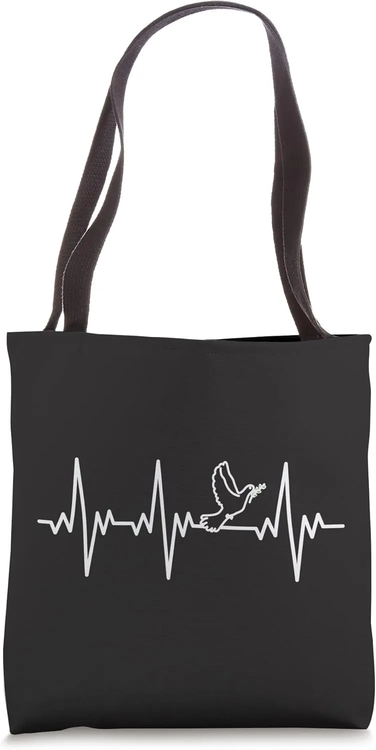 Peace Sign dove heartbeat Love peace heartbeat symbol Tote Bag