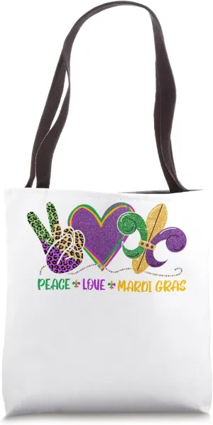 Peace Sign Heart Fleur De Lys Hippie Peace Love Mardi Gras Tote Bag