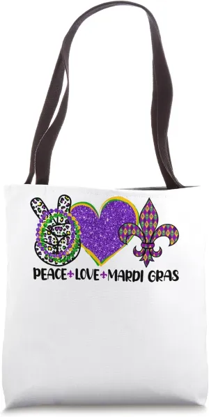 Peace Sign Heart Fleur De Lys Hippie Peace Love Mardi Gras Tote Bag