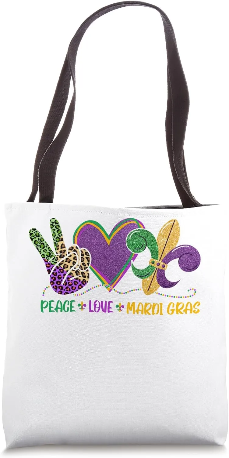 Peace Sign Heart Fleur De Lys Hippie Peace Love Mardi Gras Tote Bag