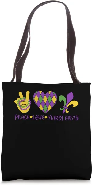 Peace Sign Heart Fleur De Lys Hippie Peace Love Mardi Gras Tote Bag