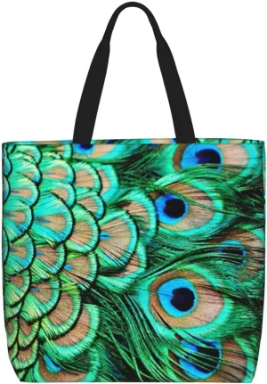 Peacock Canvas Tote Bag for Women with Zipper Large Shoulder Bag Handbag Shopping Bags for Groceries Outdoors Travel