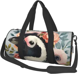 Penguin Wearing Flowers Printed Sports Gym Bag for Men Women Foldable Duffel Bag Carry On Weekender Bag for Travel Sports