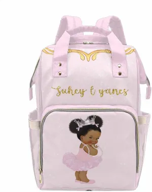 Personalized Pink Diaper Bag Backpack for Mom and Dad, Custom Royal African American Girl Princess Baby Bags for Newborn Daycare Bag for Girl Mom Gift