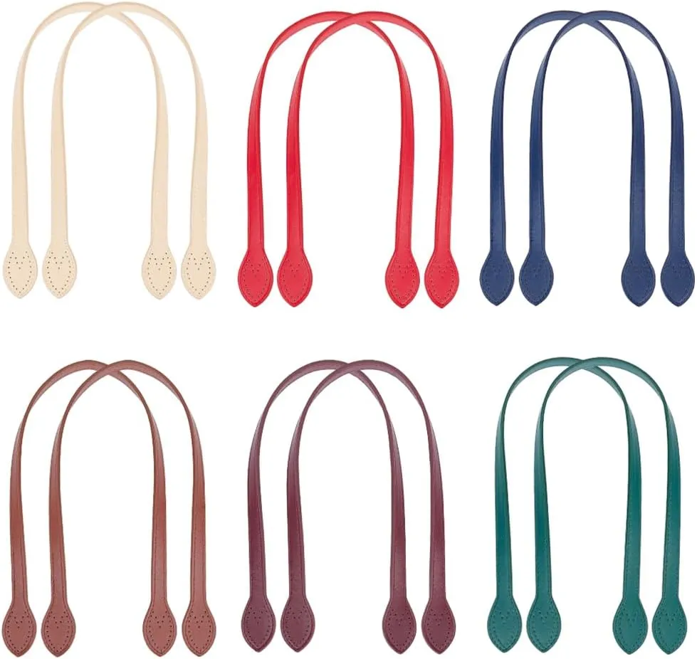 PH PandaHall 12pcs 6 Colors Purse Handles, 23.3 Inch PU Leather Bag Straps Sew on Bag Handles Short Handbag Strap Replacement Handles with Ear Shape End Holes for DIY Crochet Bags Tote Bag Making