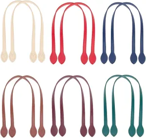 PH PandaHall 12pcs 6 Colors Purse Handles, 23.3 Inch PU Leather Bag Straps Sew on Bag Handles Short Handbag Strap Replacement Handles with Ear Shape End Holes for DIY Crochet Bags Tote Bag Making